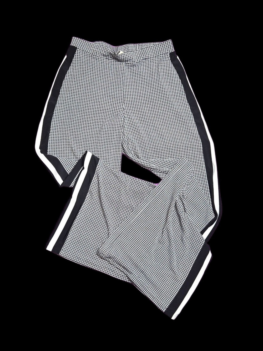 Michael Kors Black & White Houndstooth Track Pants with Side Stripe - Picture 3 of 6
